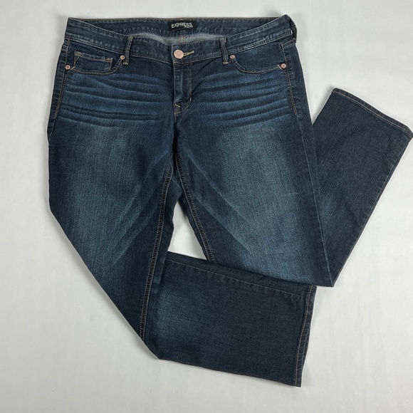 Express Denim - Express Jeans Womens 12 Blue Stella Low Rise Skinny Stretch Dark Wash Whiskers